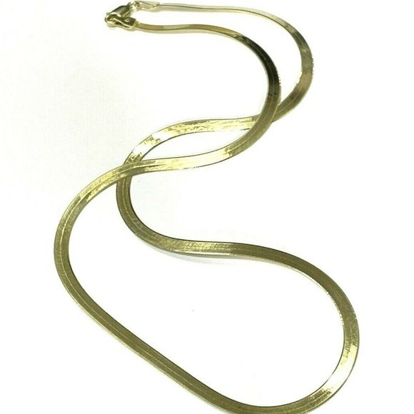 Solid 14K Yellow Gold 4mm Wide Smooth Herringbone Chain Collar Necklace 18" NEW - Picture 1 of 8